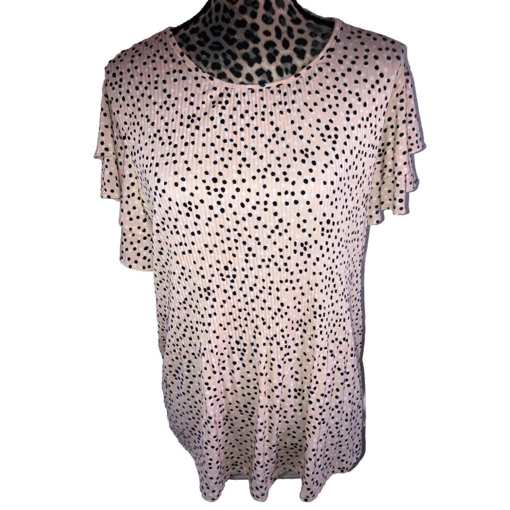 adrianna papell top blouse xl Orange Black Polka Dot Keyhole Back 48” Bust